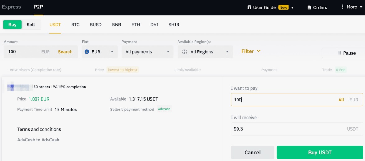 Binance P2P trading