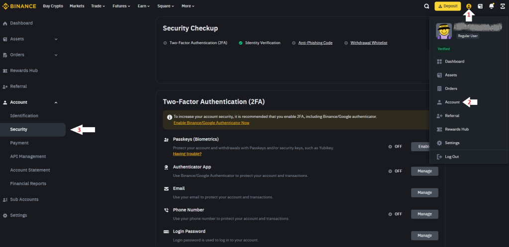 account protection on binance